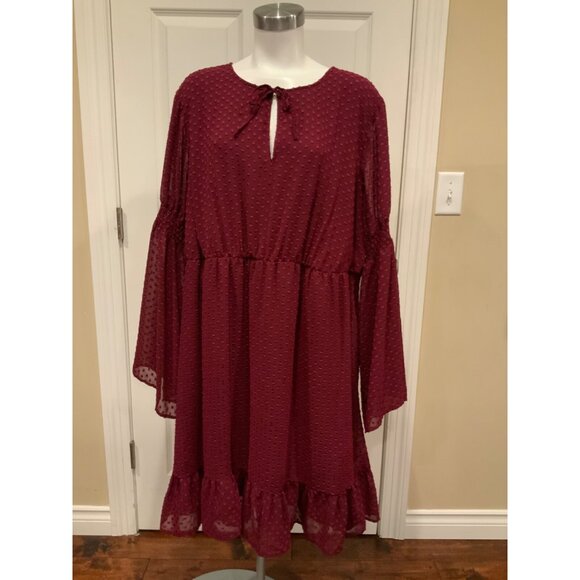 Torrid Merlot Red Textured Chiffon Skater Dress, Size 3 (3XL) - Picture 1 of 9